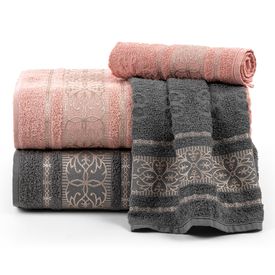 Jogo De Banho 4 Peças 100% Algodão 370g/M² Toalhas Banhão Munique Cinza/Rosê