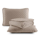 Kit Cobre Leito Colcha Queen 3 Peças Matelado Dupla Face Dots 300 Fios Cáqui