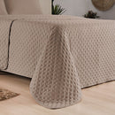 Kit Cobre Leito Colcha Queen 3 Peças Matelado Dupla Face Dots 300 Fios Cáqui