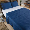 Kit Cobre Leito Colcha Queen 3 Peças Matelado Dupla Face Dots 300 Fios Azul Marinho