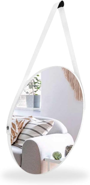 Espelho Redondo Decorativo Suspenso Alça 30cm Pino Sala Banheiro Quarto Escritório (Preto)