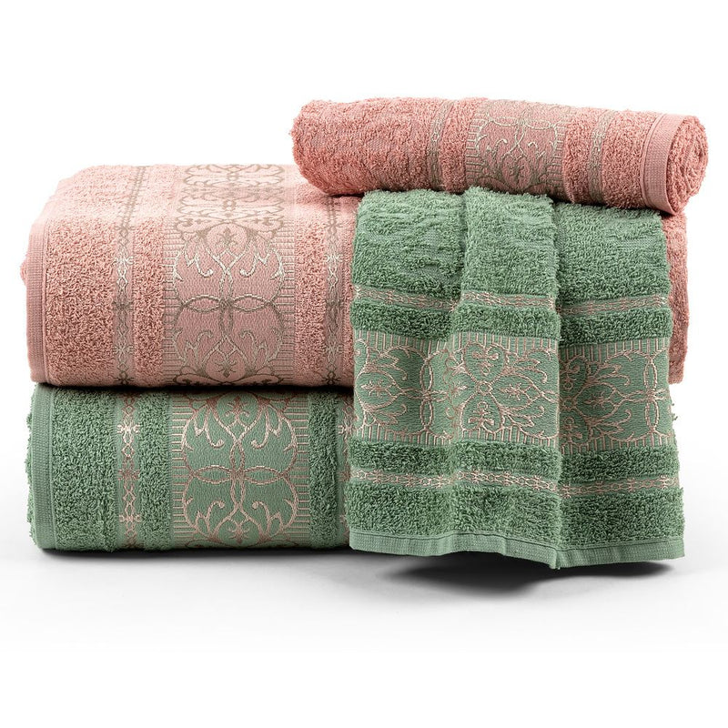 Jogo De Banho 4 Peças 100% Algodão 370g/M² Toalhas Banhão Munique Verde/Rosê