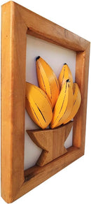 Kit 3 Quadros De Madeira Artesanais Pequenos Com Frutas Pimentas E Bananas Decoração Cozinha E Área Gourmet