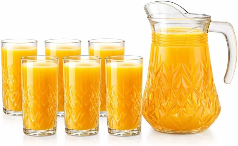 Conjunto Jarra com 6 Copos em Vidro Para Suco 1L / 250ml