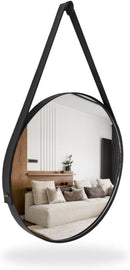 Espelho Redondo Decorativo Suspenso Alça 30cm Pino Sala Banheiro Quarto Escritório (Preto)