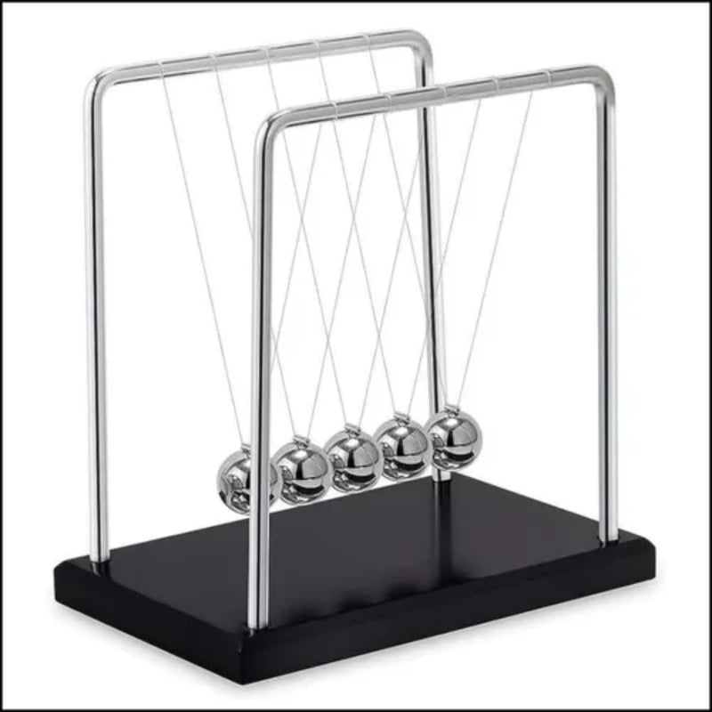 Pêndulo de Newton Decorativo, 5 Esferas Metálicas, Base Preta, 14 cm Enfeite Decorativo Para Escritório Sala Quarto