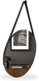 Espelho Redondo Decorativo Suspenso Alça 30cm Pino Sala Banheiro Quarto Escritório (Preto)