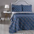 Kit Colcha Cobre Leito Casal 3 Peças 150 Fios Matelado Boutis Estampada Dupla Face Montreal Azul
