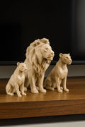 Kit Esculturas Decorativas Geométricas, Família de Leões, 3 Peças, Estilo Moderno Luxuoso, para Decoração de Sala, Escritório (MARROM)