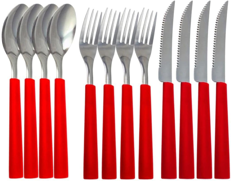 Kit 12 Talheres Inox Premium 4 Facas +4 Garfos +4 Colheres (Vermelho)