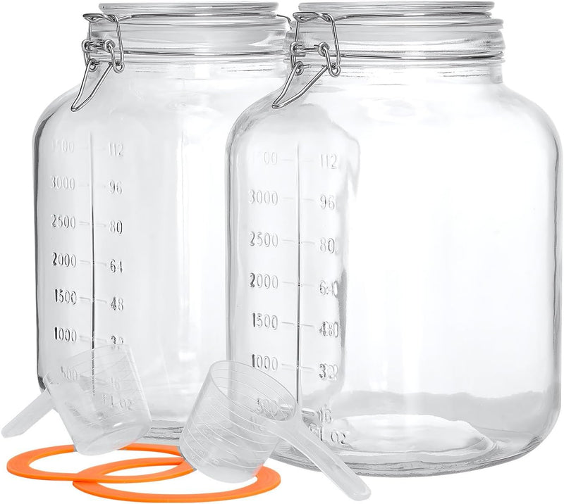 Frascos de vidro para alimentos com tampas, recipientes de armazenamento de vidro de 900 ml com tampas herméticas de bambu - 02 unidades