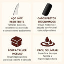 Conjunto de Talheres em Aço Inox com Cabo Color, 25 Peças, Inclui Porta-Talher (Preto)