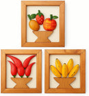 Kit 3 Quadros De Madeira Artesanais Pequenos Com Frutas Pimentas E Bananas Decoração Cozinha E Área Gourmet