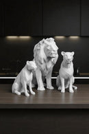 Kit Esculturas Decorativas Geométricas, Família de Leões, 3 Peças, Estilo Moderno Luxuoso, para Decoração de Sala, Escritório (MARROM)