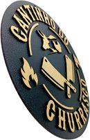 Placa Quadro Cantinho do Churrasco Redondo em Relevo Preto Área Gourmet Churrasqueira