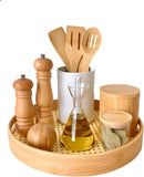 Bandeja de Servir, Bandeja de Decoração, Organizador Redondo (Rattan/Trançada Marrom Claro, 30cm)