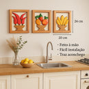 Kit 3 Quadros De Madeira Artesanais Pequenos Com Frutas Pimentas E Bananas Decoração Cozinha E Área Gourmet