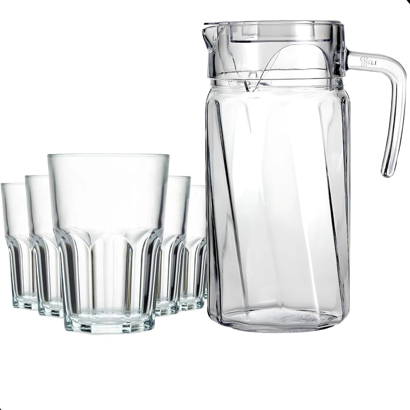 Kit de Jarra e Copos 7 Peças Jarra com 6 Copos de Vidro Transparente – Conjunto para Água, Suco e Drinks – Design Moderno, Durável e Fácil de Limpar (Sydney 350ML)