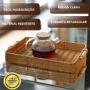 Kit 3 Bandejas Rattan Retangulares Trançado Decoração Café da Manhã Mesa Madeira Elegante Mesa Posta Gourmet Café da Tarde Piquenique Acabamento Artesanal Almoço em Família Jantar Elegante Moderno