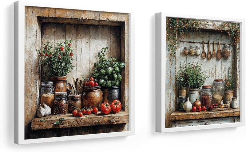 Kit 2 quadros 18x18 cm, cozinha, bistrô, gourmet, vintage (Branco)
