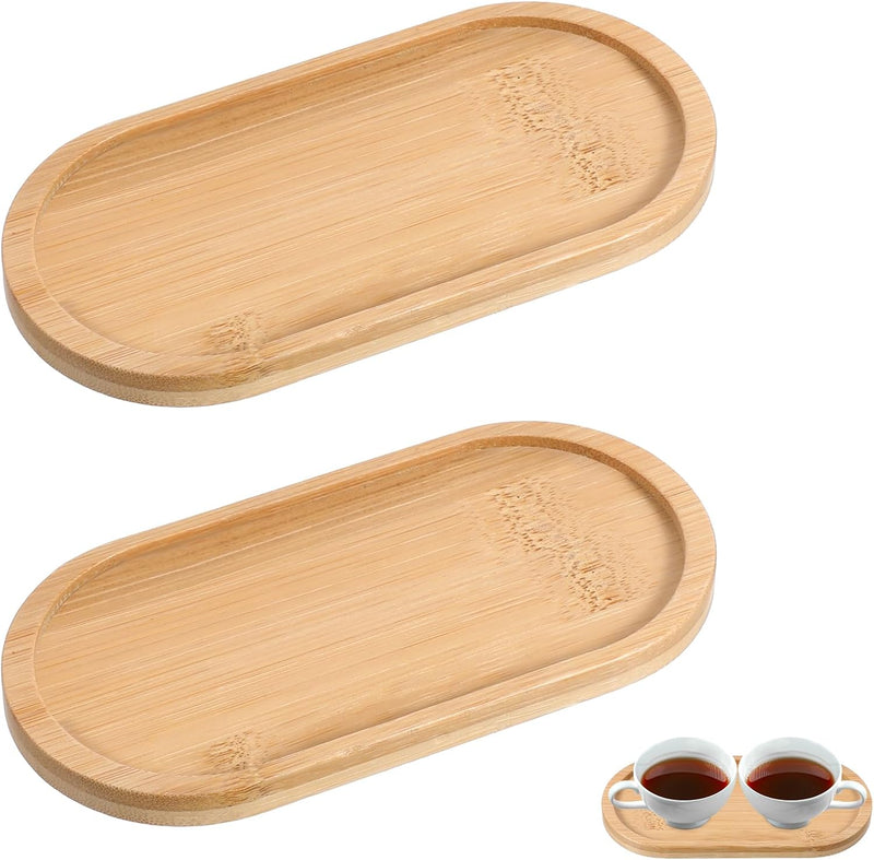 Kit com 2 Bandejas Pequenas de Bambu – Ovais para Joias, Cosméticos e Decoração