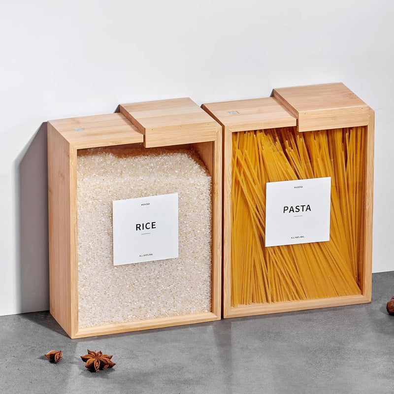 Recipiente de armazenamento de alimentos de bambu, 2000 ml, recipiente transparente de armazenamento de alimentos, 2 recipientes estilo livro para cozinha, organização quadrada de despensa com