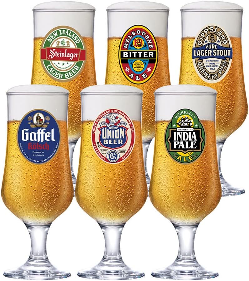 Ruvolo, Jogo de Taça Barcelona Rótulo, Taça para Cerveja 6 pcs, 370ml