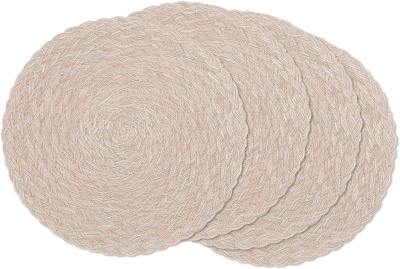 SHACOS Round Braided Placemats Set of 4 Round Table Mats for Dining Tables 15 inch Washable Kitchen Table Place Mats Indoor (Beige, 4)