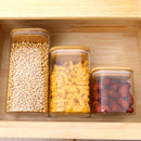 Frascos de vidro para armazenamento de alimentos com tampas (680 g/1,048 g/1,417 g), conjunto quadrado de 6, recipientes de armazenamento de vidro transparente para alimentos com tampa de bambu