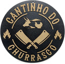 Placa Quadro Cantinho do Churrasco Redondo em Relevo Preto Área Gourmet Churrasqueira