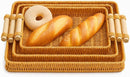 Kit 3 Bandejas Rattan Retangulares Trançado Decoração Café da Manhã Mesa Madeira Elegante Mesa Posta Gourmet Café da Tarde Piquenique Acabamento Artesanal Almoço em Família Jantar Elegante Moderno