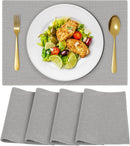 Cloth Placemats, Set of 4 Heat-Resistant Cotton Linen Blend Double Layered Machine Washable Place Mats, Wrinkle Free Thick Fabric Dining Table Mats for Indoors & Outdoors (Navy Blue, 4)