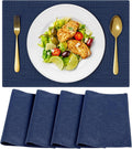 Cloth Placemats, Set of 4 Heat-Resistant Cotton Linen Blend Double Layered Machine Washable Place Mats, Wrinkle Free Thick Fabric Dining Table Mats for Indoors & Outdoors (Navy Blue, 4)