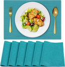 Cloth Placemats, Set of 4 Heat-Resistant Cotton Linen Blend Double Layered Machine Washable Place Mats, Wrinkle Free Thick Fabric Dining Table Mats for Indoors & Outdoors (Navy Blue, 4)