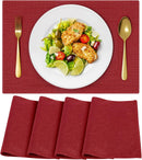 Cloth Placemats, Set of 4 Heat-Resistant Cotton Linen Blend Double Layered Machine Washable Place Mats, Wrinkle Free Thick Fabric Dining Table Mats for Indoors & Outdoors (Navy Blue, 4)