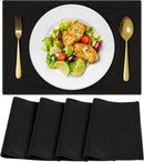 Cloth Placemats, Set of 4 Heat-Resistant Cotton Linen Blend Double Layered Machine Washable Place Mats, Wrinkle Free Thick Fabric Dining Table Mats for Indoors & Outdoors (Navy Blue, 4)