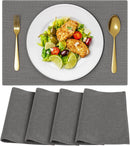 Cloth Placemats, Set of 4 Heat-Resistant Cotton Linen Blend Double Layered Machine Washable Place Mats, Wrinkle Free Thick Fabric Dining Table Mats for Indoors & Outdoors (Navy Blue, 4)