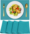 Cloth Placemats, Set of 4 Heat-Resistant Cotton Linen Blend Double Layered Machine Washable Place Mats, Wrinkle Free Thick Fabric Dining Table Mats for Indoors & Outdoors (Navy Blue, 4)
