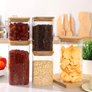 Frascos de vidro para armazenamento de alimentos com tampas (680 g/1,048 g/1,417 g), conjunto quadrado de 6, recipientes de armazenamento de vidro transparente para alimentos com tampa de bambu
