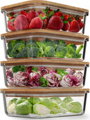 Recipientes de vidro para armazenamento de alimentos com tampas de bambu (pacote com 4, 1020 g)