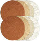 Kochorie Set of 4 Round Woven Cotton Placemats, 13 Inch Boho Table Mats for Kitchen and Dining Table, Farmhouse Heat Resistant Washable Trivets, Fall Thanksgiving Christmas Décor (Mixed Brown)