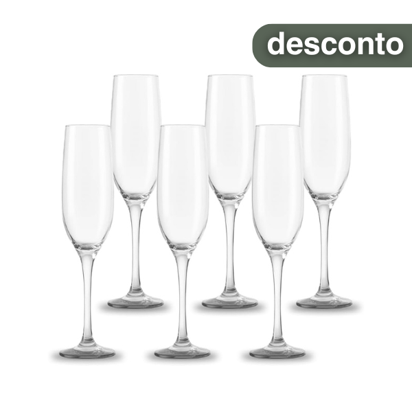 Jogo de 6 Taças de Champanhe Cristal Luxo 220ml