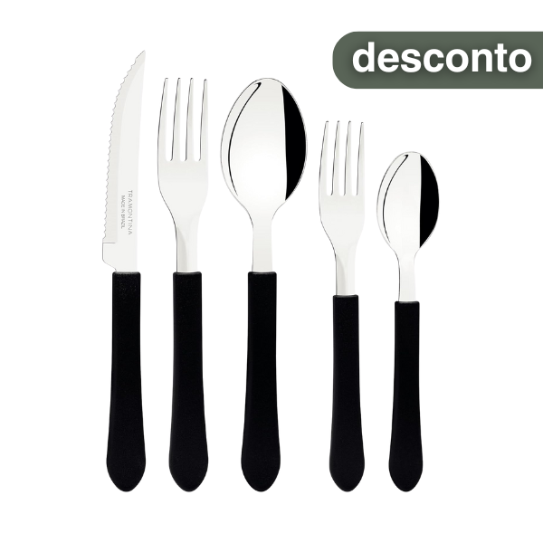 Faqueiro Tramontina Leme com Lâminas em Aço Inox e Cabos de Polipropileno Preto 20 Peças