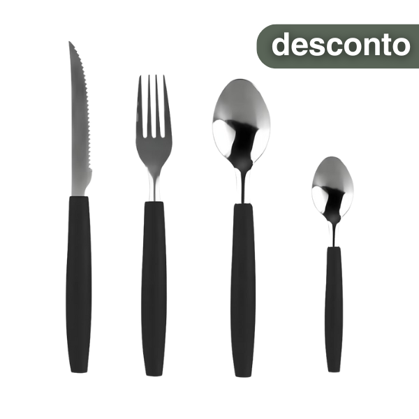 Conjunto de Talheres em Aço Inox com Cabo Color, 25 Peças, Inclui Porta-Talher (Preto)