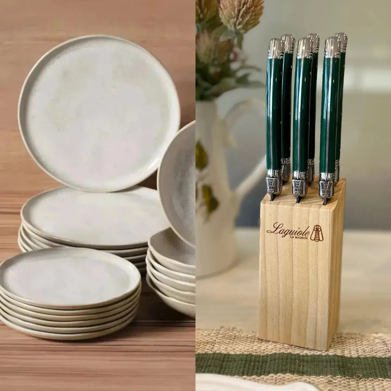 PRÉ-VENDA: Kit Aparelho de Jantar Latte + Faqueiro Laguiole La Maison Luxo Verde 30 Peças